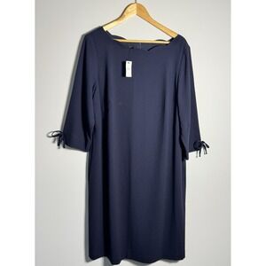 Talbots Plus 16W NWT Navy Scallop‎ Neck Shift Dress Stretch Ponte 3/4 Sleeve